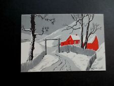 #K104- Vintage Unused Edna Markoe Xmas Greeting Card Country Red Farmhouse picture