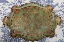 Vintage Italian Florentine Wood Gold And Green Serving Tray Florentia picture