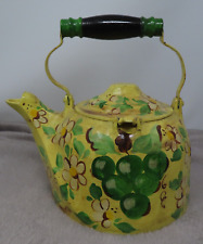 Wagner Ware Sidney Colonial Tea Kettle 4 Quart Yellow Floral Hand Painted Signed picture