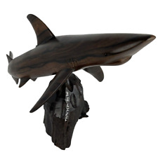 VTG Mid Century MCM Hand Carved Dark Wood Shark Statue Figurine Belize Stand 19