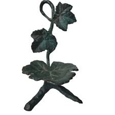 VTG Artisan Bronze Grapevine Leafs Trinket Jewelry Candle Footed Holder Patina  picture
