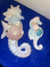 Chalkware Glittery Tall Seahorse Pair Seashell Decor-12”&7” Tall- Estate Find picture