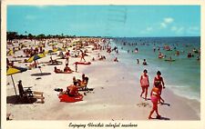 Enjoying Florida's Colorful Seashore Bathing Scene Vintage Postcard  (D1) picture
