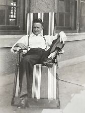 YH Photograph Handsome Man Lounging Lounge Beach Leisure Chair 1940's picture