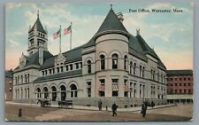 Post Office Worcester Mass Horse Buggy Divided Back Vintage Postcard c1919 picture