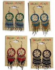 2 PAIR ASST COLOR DREAM CATCHER EARRINGS W SEED BEADS surgical steel womens picture