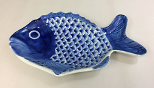 Vintage Blue White Fish Dish Ceramic 11.5