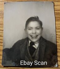 Vintage Photo Booth Photograph Cute Young Boy Wearing Suit Laughing 1942 picture