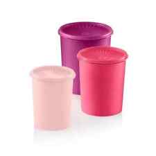 Set of 3 NEW Tupperware Pink Fuschia Raspberry  Round Servalier Canisters w/lids picture