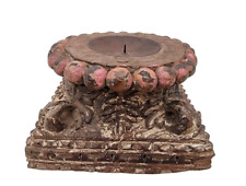Vintage Old Antique Wooden & Iron Fine Handcrafted Design Embossed Candle Stand picture