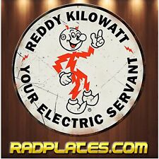 Vintage style Round Man Cave Garage Reddy Kilowatt Aluminum Sign 12