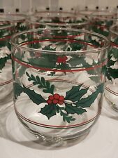 HOLLY BERRY CHRISTMAS GLASSES - (9) GLASSES - 80’s STYLE - 3.5” TALL - BEAUTIFUL picture