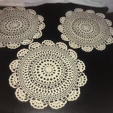 Vintage Beige Round Doilies Lot Of 3 All Identical picture