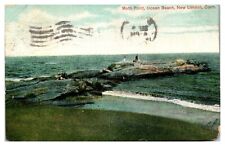 1907 Moth Point, Ocean Beach, People on Rocks, New London, CT Postcard picture