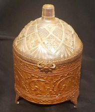 Rare Antique Ornate Vanity Box Jar Copper & Glass Very Detailed picture