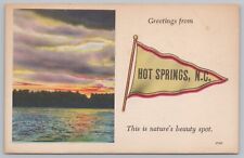 Hot Springs North Carolina~Sunset over Lake~Linen Pennant Postcard picture