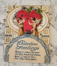 1900's Antique Valentine Greeting Card Die Cut Mechanical Flapper Cupid Germany picture