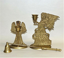 Vintage 1970's India Brass 2 Sided Angel Christmas Candles Holders And Snuffer picture