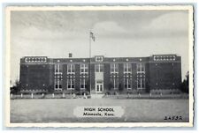 c1940's High School Building Exterior Minnesota Kansas KS Unposted Flag Postcard picture