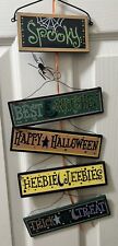 LOT OF 5 Vintage HALLOWEEN Wooden Signs Twisted Wire Hangers picture