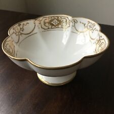 Pedestal Bowl Gold Trim Fruit Compote - Blue White Hand Painted Nippon Hallmark picture