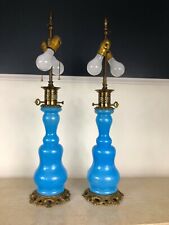 Early 20th Century Blue Opaline Glass Lamps - a Pair picture