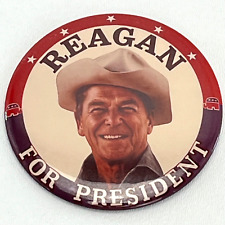 President Ronald Reagan 1980 Campaign Button Cowboy Hat Photo Large 3.5