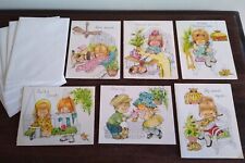Set of 6 Vintage Greeting Cards, Assorted, Boys & Girls Bonnet 1970s 1980s Kids picture