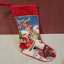 Santa with Reindeer Wool Needlepoint Christmas Stocking 17