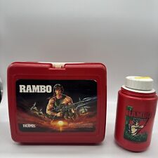 Rambo Lunchbox with Thermos Cup 1985 Vintage Red Plastic Collectible Set picture