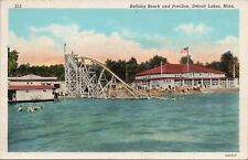 Lithograph ** Detroit Lakes Minnesota Bathing Beach & Pavilion 1942 RPO picture