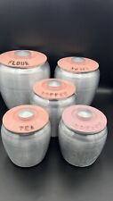 Vintage Kromex Spun Metal  5 Canisters Pink : Flour Sugar Tea Coffee Grease picture