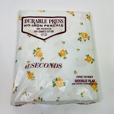 Vintage Durable Press No Iron Combed Percale Full Flat Orange Floral Rose Sheet picture