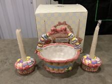 3-PC Hand Painted Ceramic Easter Centerpiece And 2 Candles In Holders picture
