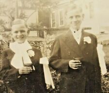 Vintage 1940s B&W NE Phila. Photo Two Boys First Holy Communion Clothes Backyard picture