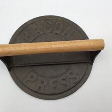 Vintage Cast Iron Grill Press Heavy Duty Bacon Press Wood Handle 8.75 Inch Large picture