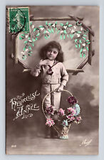 c1911 RPPC Hand Colored Portrait of Flower Girl Real Photo Postcard picture