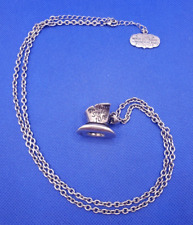 Disney Couture Alice in Wonderland MAD HATTER Hat 10/6 Necklace Long Silver Tone picture