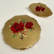 Stratton of London Powder Compact W/Lipstick View Roses 🌹 On Stratton Gold Tone picture