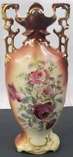 1891 - 1918 Antique Victoria Carlsbad Austria Vase Brown Cream Old Violet Roses picture