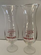 HTF 2 Lady Luck Las Vegas Casino Hurricane Cocktail Souvenir Glass Blushing Lady picture
