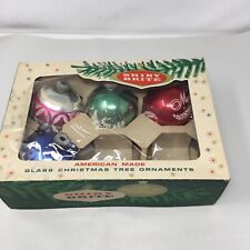 4 Vintage Shiny Brite 3.25” Stenciled Ornaments W/ Box picture