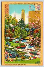 Postcard Linen International Rock Garden of Nations Rockefeller Center NY A13 picture