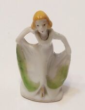 1940's Dancing Girl Green Dress Ceramic Miniature Figurine Japan 2.5
