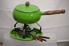 MID CENTURY MODERN BRIGHT GREEN ENAMEL FUNDUE SET COMPLETE MCM picture