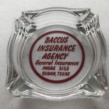 Vintage Clear Glass Ashtray MCM BACCUS INSURANCE COMPANY Sudan TX picture