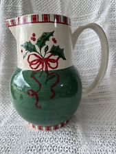 Vtg New Green HOME FOR HOLIDAYS Holly MILK PITCHER Ceramic Earthenware picture