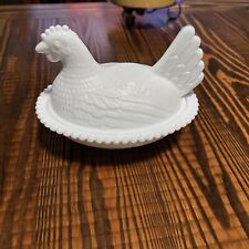 Vintage Indiana White Milk Glass Chicken Hen on Nest Covered Bowl Candy Dish picture