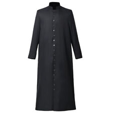 Priest Black Roman Cassock Clergy Vestment Single Breasted Button Robe in Size L picture