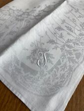 12 Vintage Damask Linen DINNER NAPKINS Mill Marked and T Monograms DAISIES picture